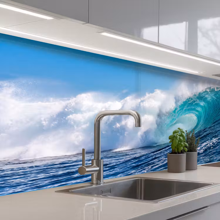 Golf - Oceaan - Water - Dynamisch - Blauw keuken achterwand 2 middel -3d_schuin