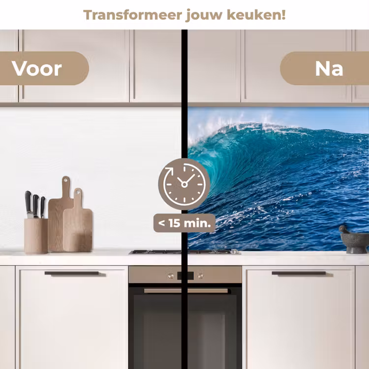 Golf - Oceaan - Water - Dynamisch - Blauw keuken achterwand 2 middel -voor-na2_NL