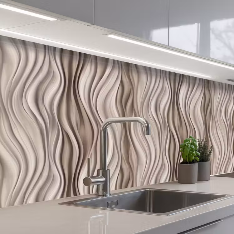 Golven - 3D - Crème keuken achterwand 2 middel 871 -3d_schuin