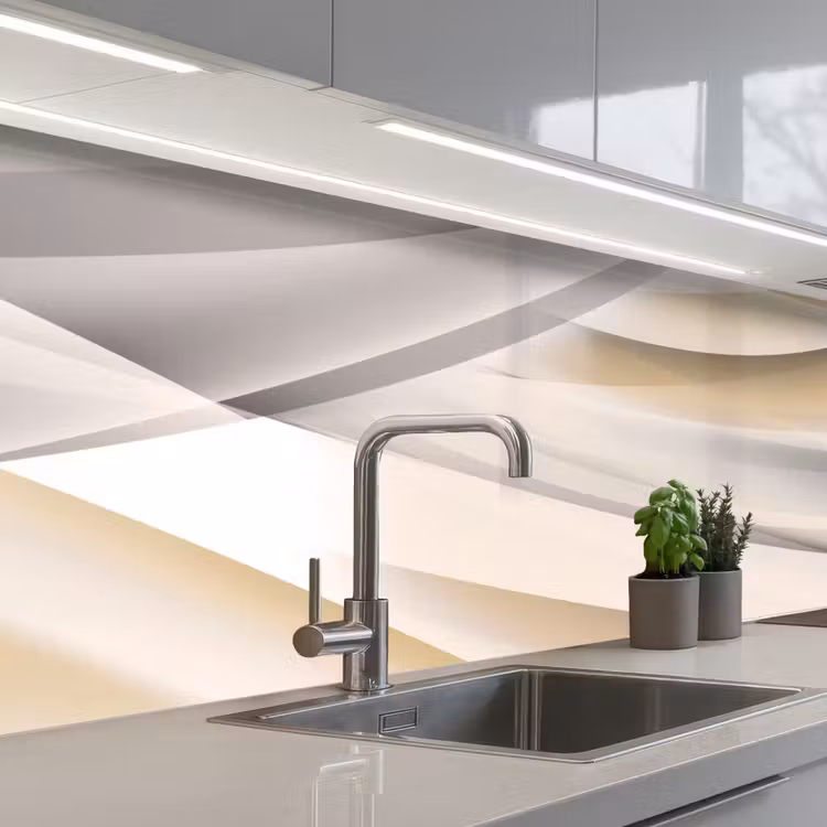 Golven - Abstract - Beige keuken achterwand 2 middel -3d_schuin