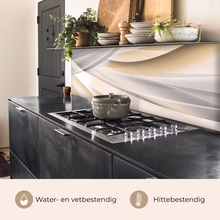 Golven - Abstract - Beige keuken achterwand 2 middel -usp_NL