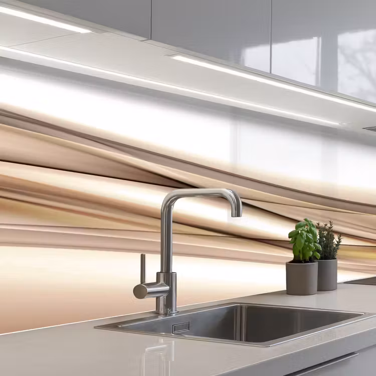 Golven - Abstract - Taupe keuken achterwand 2 middel -3d_schuin