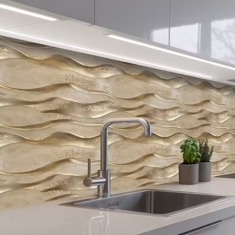 Golven - Patroon - Goud keuken achterwand 2 middel 871 -3d_schuin