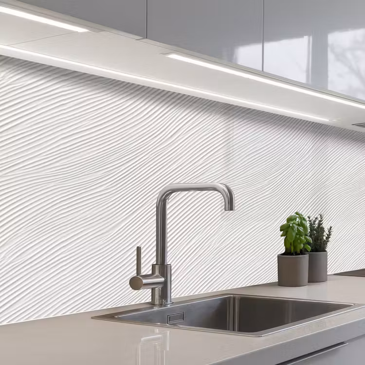 Golven - Ribbels - Wit keuken achterwand 2 middel 871 -3d_schuin