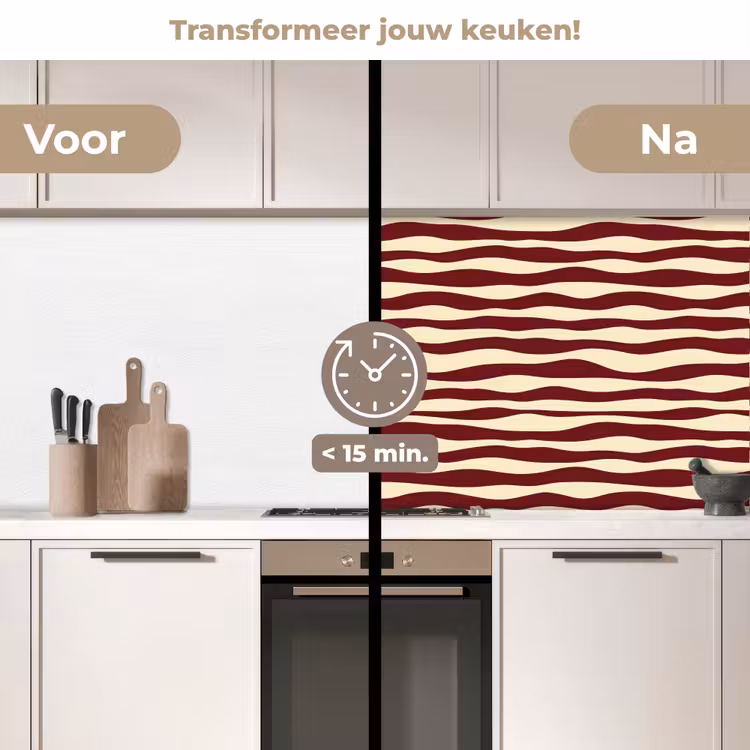 Golven - Rood - Patroon - Crème keuken achterwand 2 middel 871 -voor-na2_NL