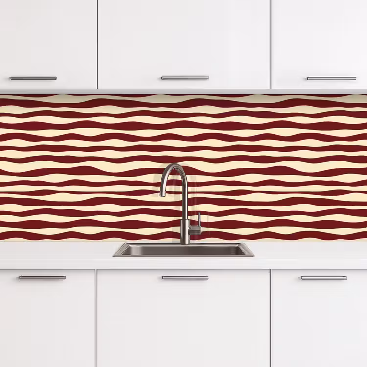 Golven - Rood - Patroon - Crème keuken achterwand 2 middel 871 -3d