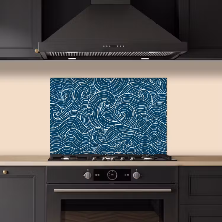 Golven - Spiraal - Water - Abstract - Blauw keuken achterwand spatscherm klein -sfeer1