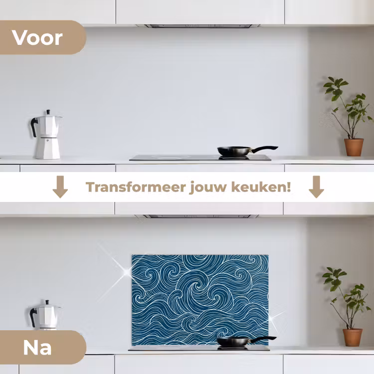 Golven - Spiraal - Water - Abstract - Blauw keuken achterwand spatscherm klein -voor_na_NL