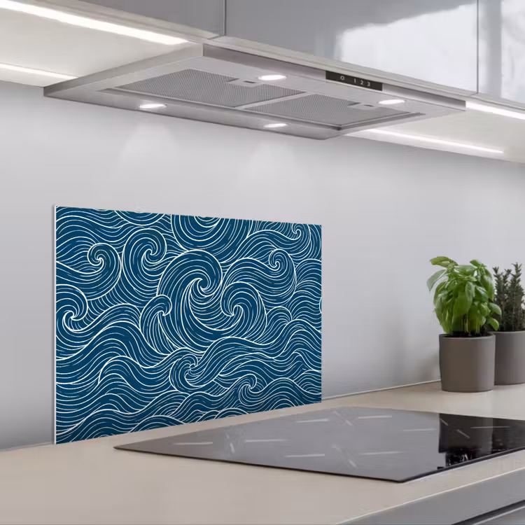 Golven - Spiraal - Water - Abstract - Blauw keuken achterwand spatscherm klein -3d_schuin