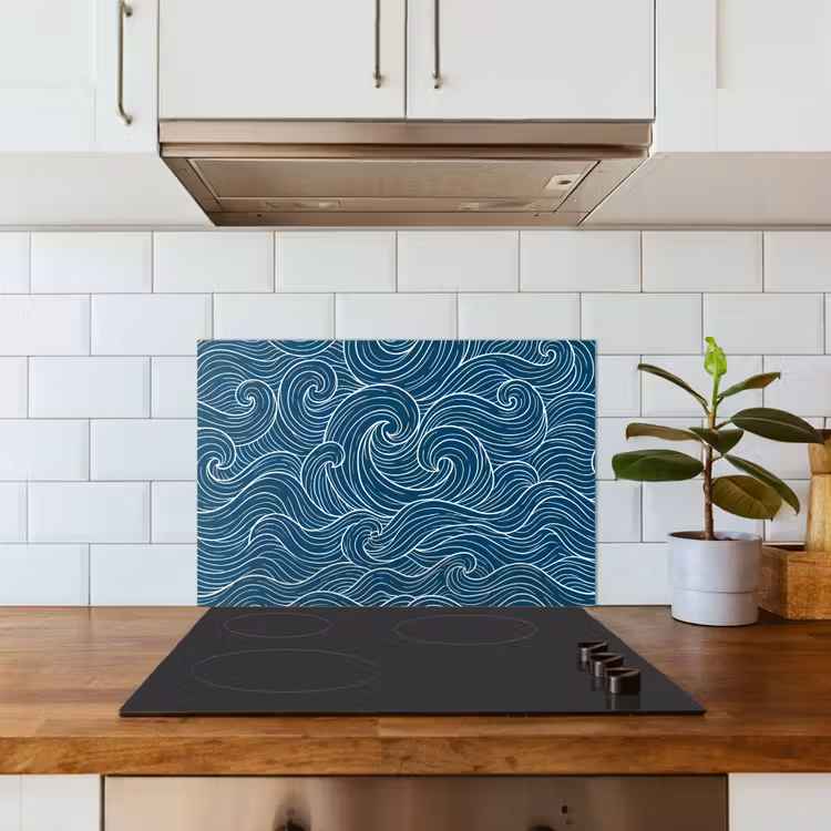 Golven - Spiraal - Water - Abstract - Blauw keuken achterwand spatscherm klein -sfeer2