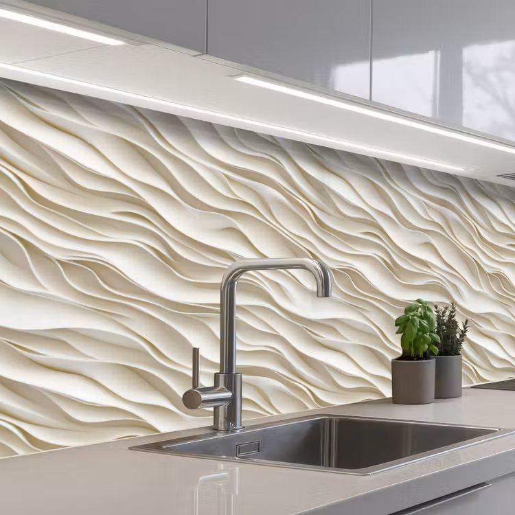 Golven - Wit - Minimalistisch keuken achterwand 2 middel 871 -3d_schuin