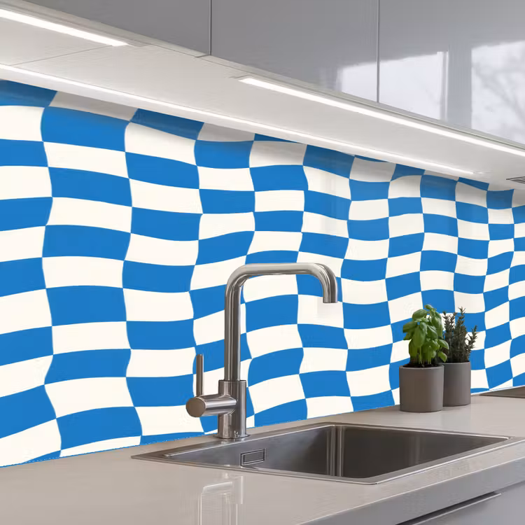Golvend - Patroon - Blauw keuken achterwand 2 middel 871 -3d_schuin