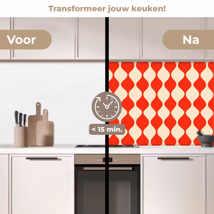 Golvend patroon - Retro - Rood - Beige keuken achterwand 2 middel 871 -voor-na2_NL