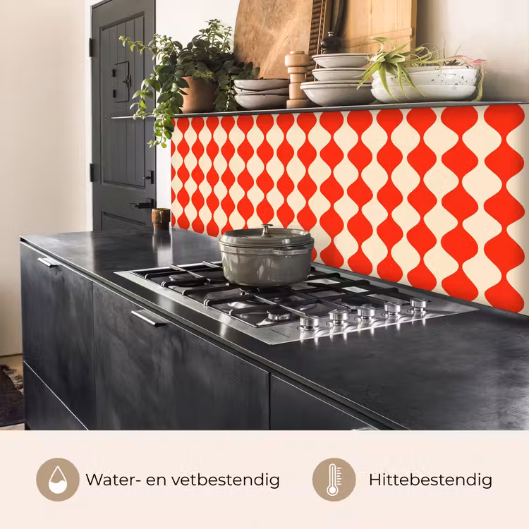 Golvend patroon - Retro - Rood - Beige keuken achterwand 2 middel 871 -usp_NL