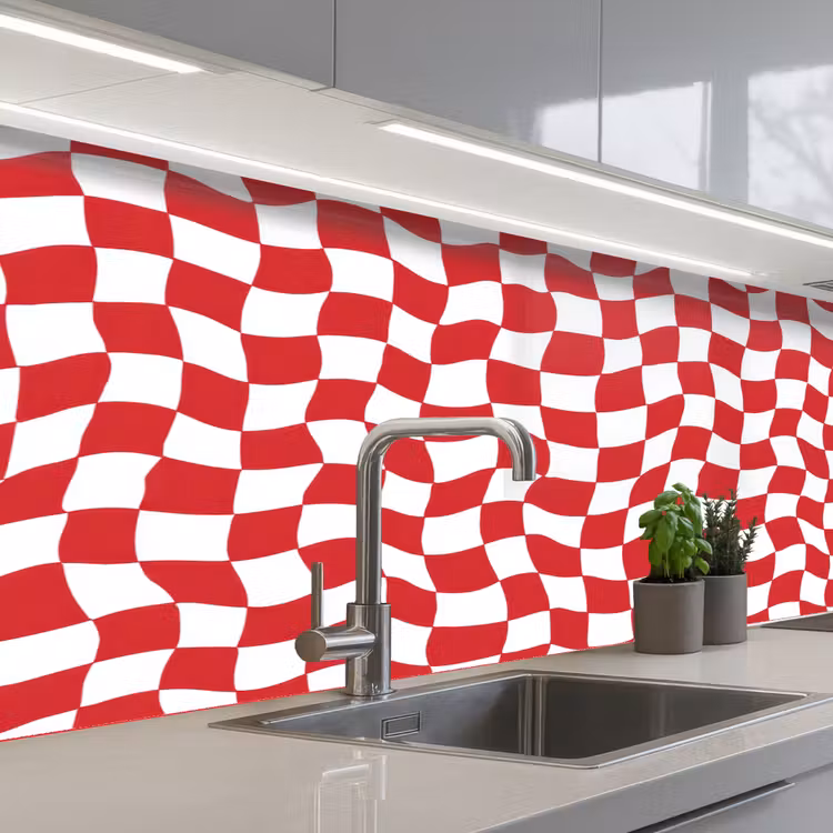 Golvend - Patroon - Rood keuken achterwand 2 middel 871 -3d_schuin