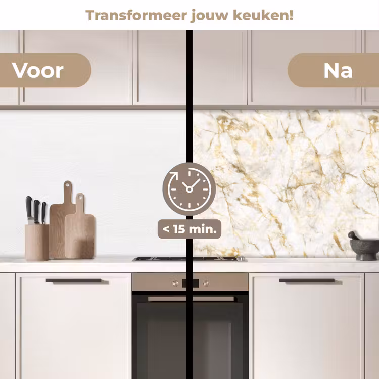Goud - Licht - Nerf - Marmer keuken achterwand 2 middel 871 -voor-na2_NL