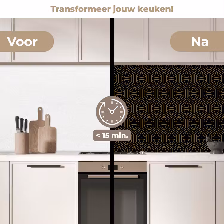 Goud - Zwart - Diamant keuken achterwand 2 middel 871 -voor-na2_NL