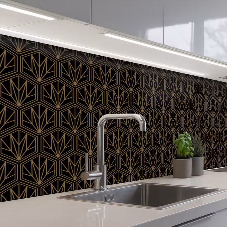 Goud - Zwart - Lijnen keuken achterwand 2 middel 871 -3d_schuin