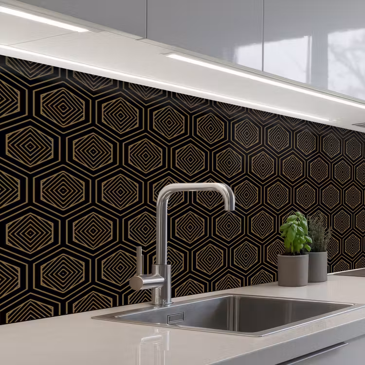 Goud - Zwart - Tunnel keuken achterwand 2 middel 871 -3d_schuin