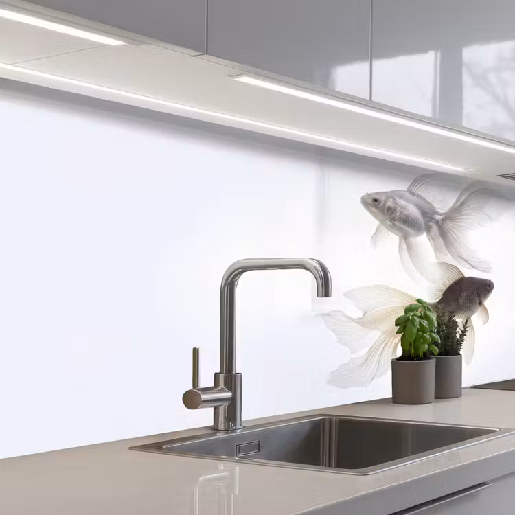 Goudvissen - Modern - Wit keuken achterwand 2 middel -3d_schuin
