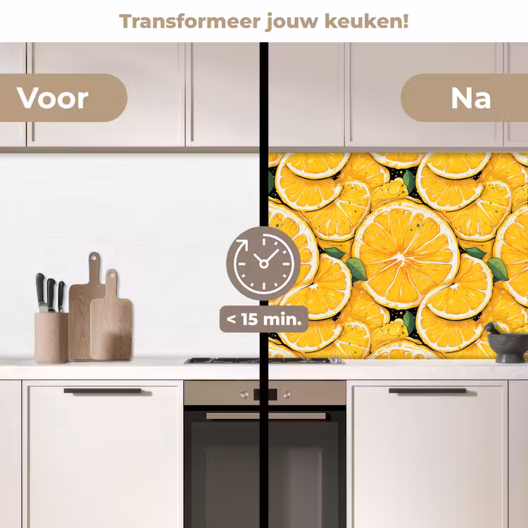 Grafisch - Citroenschijven - Blaadjes keuken achterwand 2 middel 871 -voor-na2_NL