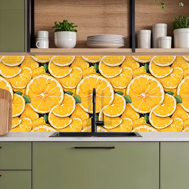 Grafisch - Citroenschijven - Blaadjes keuken achterwand 2 middel 871 -sfeer3