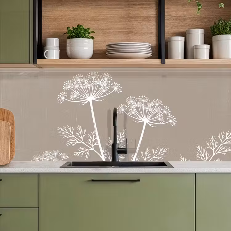 Grafisch - Fluitenkruid - Taupe keuken achterwand 2 middel -sfeer3