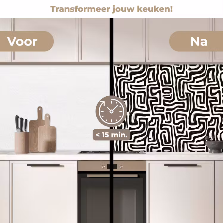 Grafisch - Lijnen - Zwart - Wit keuken achterwand 2 middel 871 -voor-na2_NL