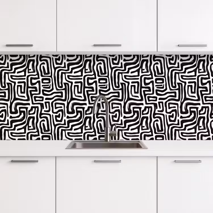 Grafisch - Lijnen - Zwart - Wit keuken achterwand 2 middel 871 -3d