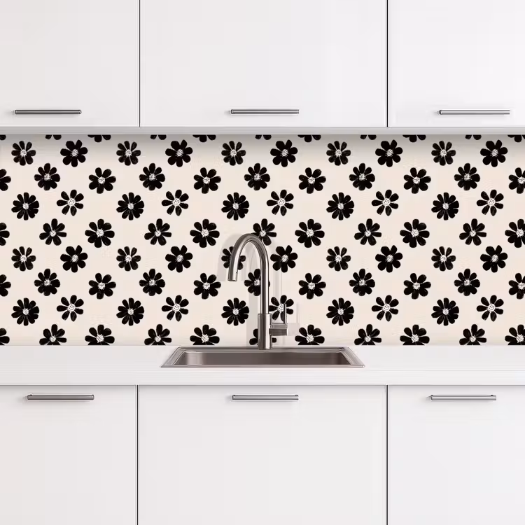 Grafisch - Madeliefjes - Zwart - Beige keuken achterwand 2 middel 871 -3d