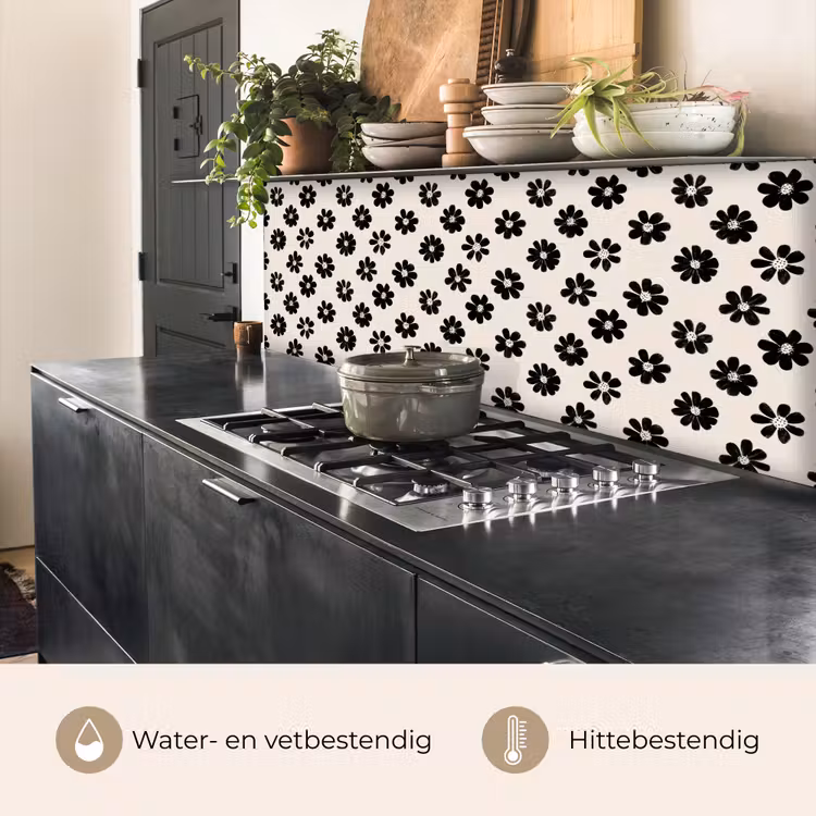 Grafisch - Madeliefjes - Zwart - Beige keuken achterwand 2 middel 871 -usp_NL