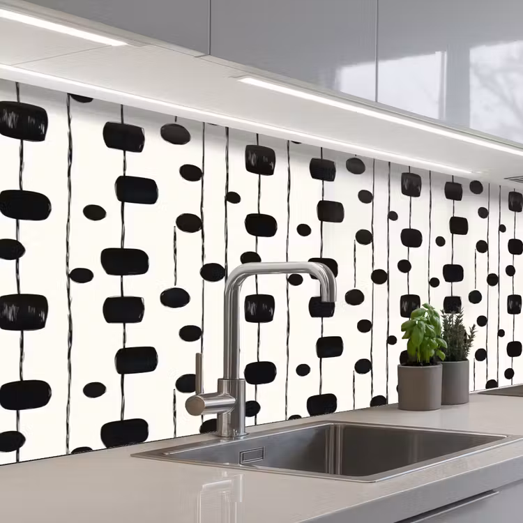 Grafisch - Modern - Zwart keuken achterwand 2 middel 871 -3d_schuin
