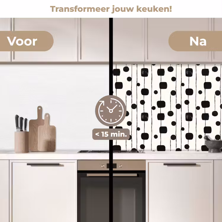 Grafisch - Modern - Zwart keuken achterwand 2 middel 871 -voor-na2_NL