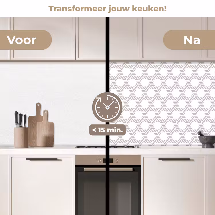 Grafisch - Patroon - Modern -  Opvallend - Begrensd keuken achterwand 2 middel 871 -voor-na2_NL