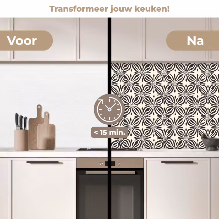 Grafisch - Patroon - Zwart keuken achterwand 2 middel 871 -voor-na2_NL