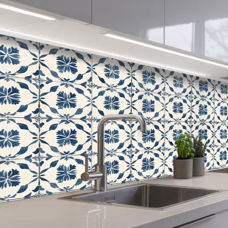 Grafisch - Tegel - Blauw keuken achterwand 2 middel 871 -3d_schuin