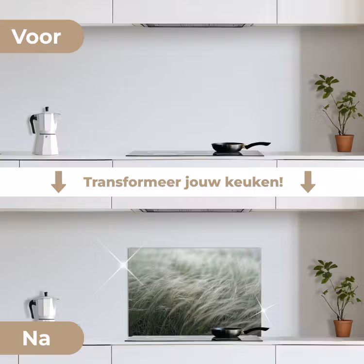 Gras - Wazig - Natuur - Groen - Zacht keuken achterwand spatscherm klein -voor_na_NL