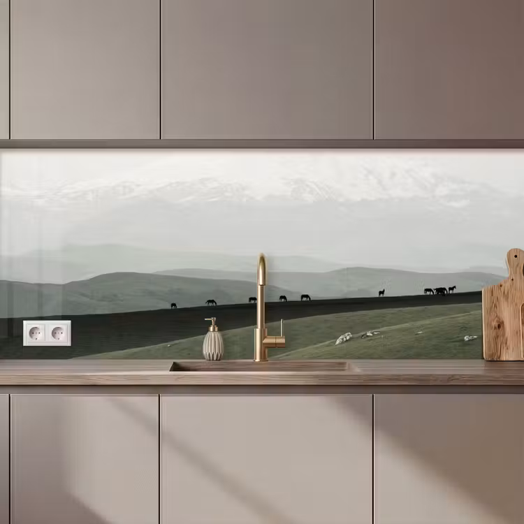Grijs - Berg - Paarden keuken achterwand 2 middel zz_3dshopping