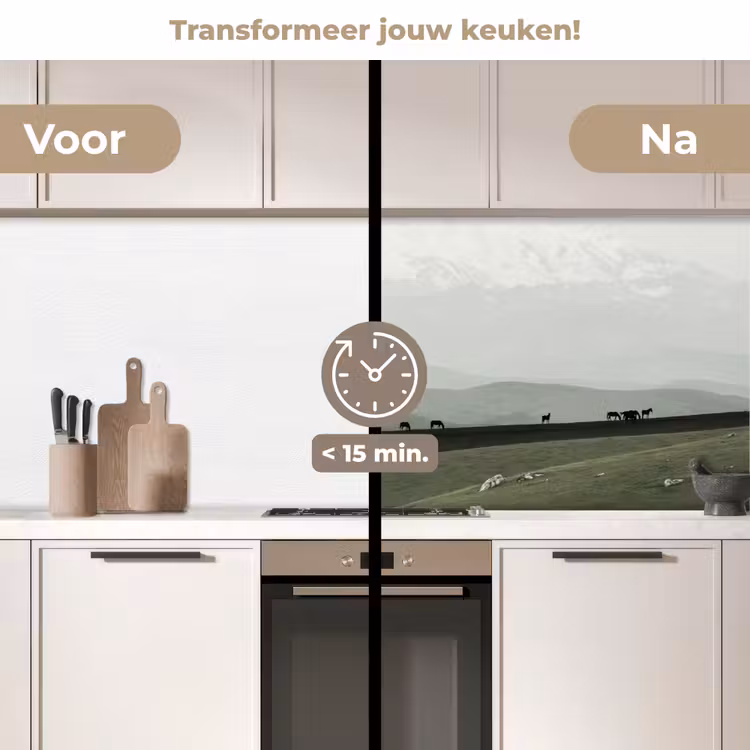 Grijs - Berg - Paarden keuken achterwand 2 middel -voor-na2_NL