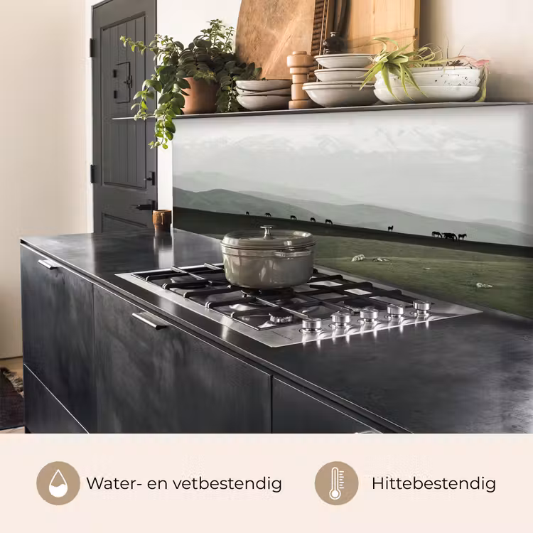 Grijs - Berg - Paarden keuken achterwand 2 middel -usp_NL