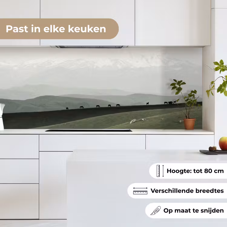 Grijs - Berg - Paarden keuken achterwand 2 middel -sfeer4_NL