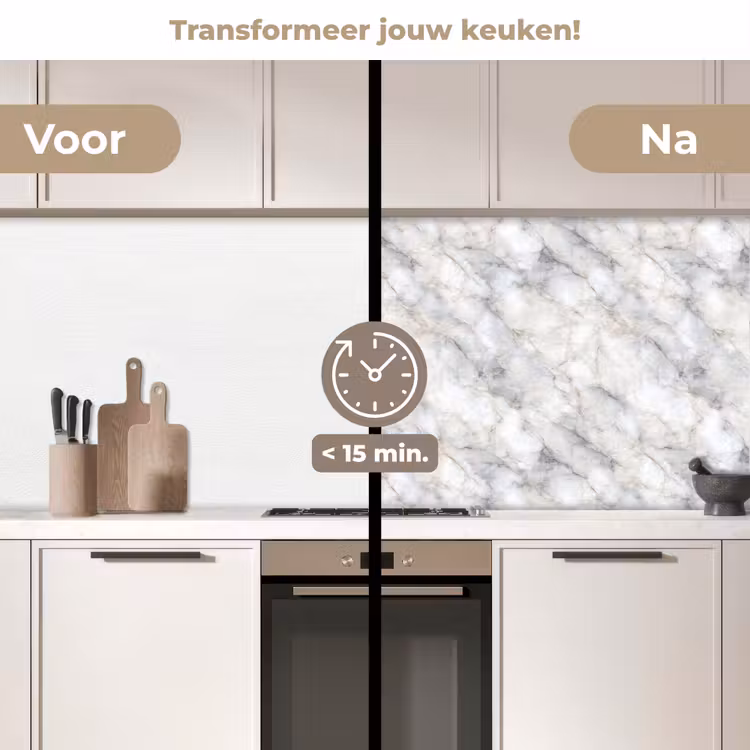 Grijs - Marmer - Gedetailleerd keuken achterwand 2 middel 871 -voor-na2_NL