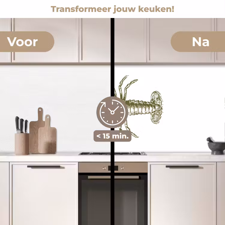 Groen - Kreeft - Wit keuken achterwand 2 middel -voor-na2_NL