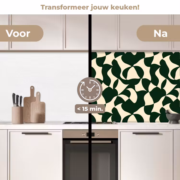 Groen - Organische vlakken - Crème keuken achterwand 2 middel 871 -voor-na2_NL