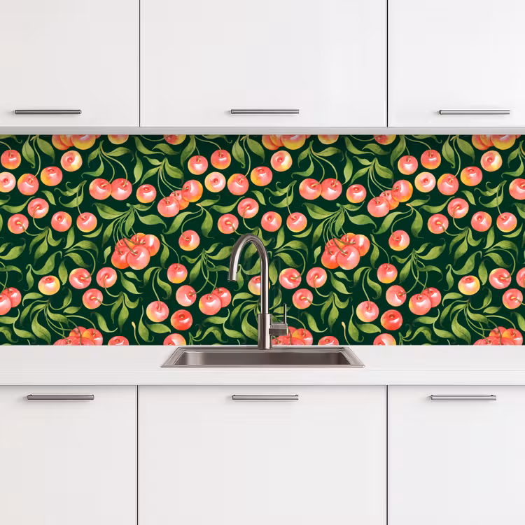 Groen - Rood - Kersen - Bladeren keuken achterwand 2 middel 871 -3d