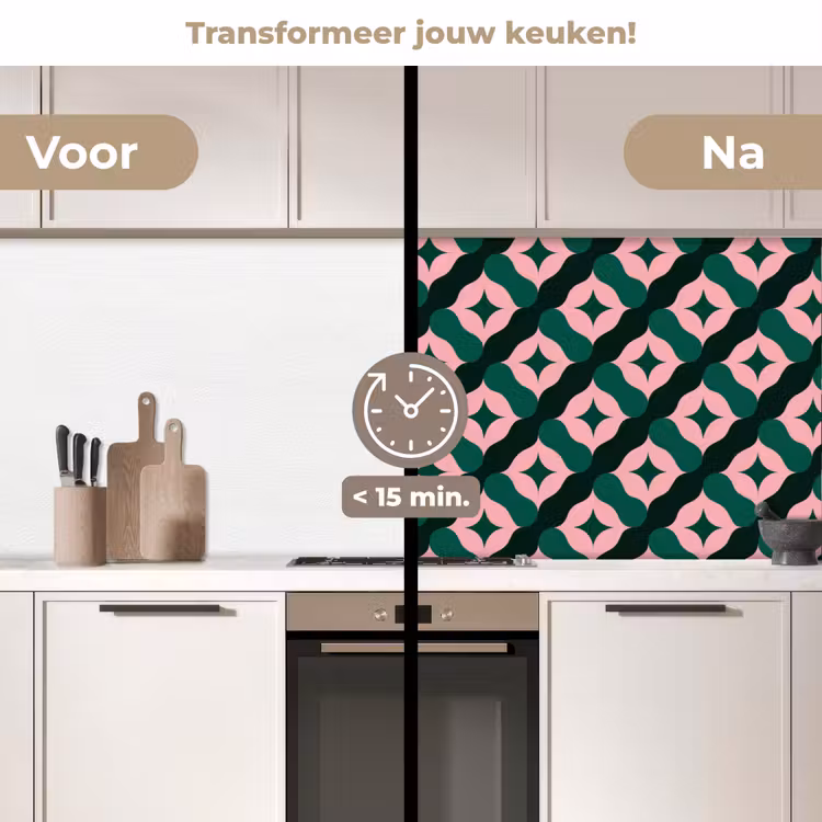 Groen - Roze - Retro - Sterren keuken achterwand 2 middel 871 -voor-na2_NL