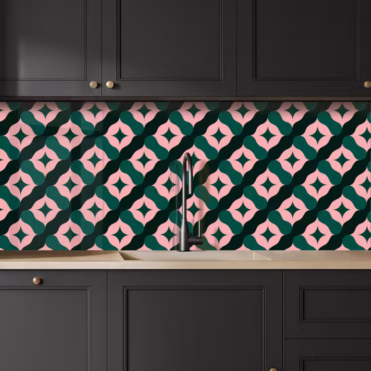 Groen - Roze - Retro - Sterren keuken achterwand 2 middel 871 -sfeer1