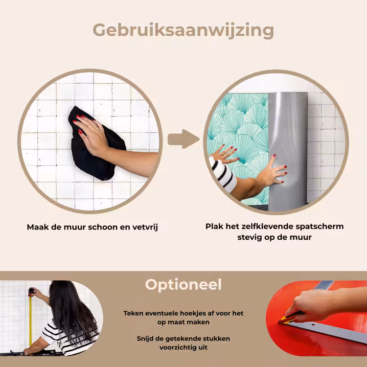 Groen - Wit - Ginko - Getekend - Textuur keuken achterwand spatscherm klein 900 -gebruiksaanwijzing_NL