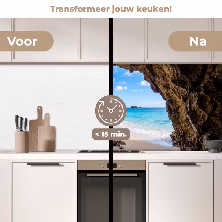 Grot - Strand - Zee - Blauw keuken achterwand 2 middel -voor-na2_NL