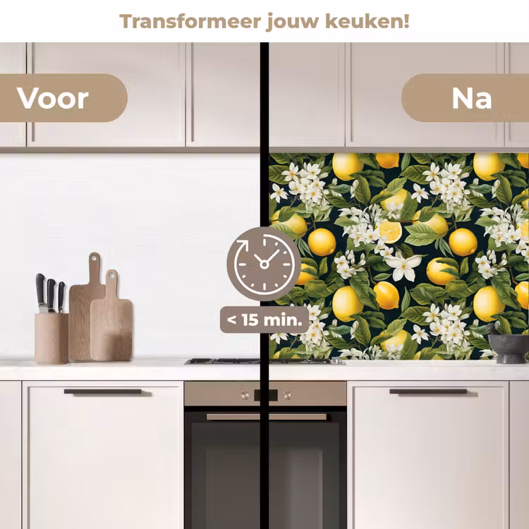 Hangende - Citroenen - Witte - Bloemetjes keuken achterwand 2 middel 871 -voor-na2_NL